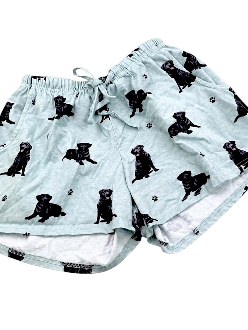 Comfies Black Lab Dog Print Pajama Shorts Womens Small Blue Lounge Sleep Shorts